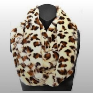 Plush ivory, brown and black leopard print infinity scarf